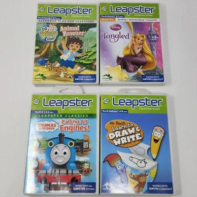 LeapFrog Leapster Learning Games Lot of 4 Disney Tangled Go Diego Go Thomas - Image 1 of 4
