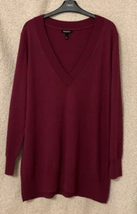 Jersey Baukjen 100 % lana merino tejido fino cuello en V púrpura oscuro largo grande - Imagen 1 de 9