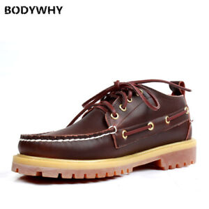 Men's Moccasins Leather Casual Boat Shoes Large Size Cow Leather Boat Classic @