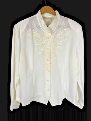 Blusa Vintage Años 80 Botones Gasa Bordada Cuello Alto Princesa Diana 14P Foto 1 de 4