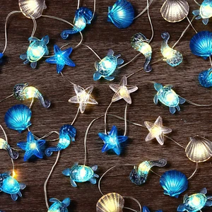 2 Pcs Ocean Decor String Lights for Bedroom Nautical Theme Seashell Seahorse - Picture 1 of 12