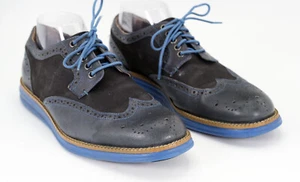 Donald J. Pliner Women's 7M Handsome Dark Blue Suede and Leather Wingtip Shoes - Picture 1 of 10