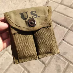 US Army USMC Marine WW2 M-1 CARBINE KHAKI BUTT AMMO POUCH EXC 43 Vtg Rare STOCK - Picture 1 of 6