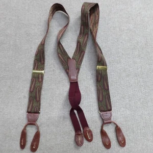 Martin Dingman Suspenders Brown Red Woven Paisley Brass Clasp - Picture 1 of 5