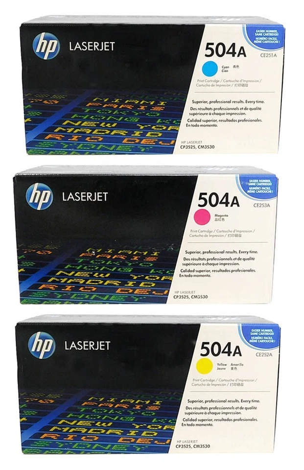 HP 504A 3 Pack Color Combo Toner Cartridge - Cyan, Magenta, Yellow - Image 1 of 1