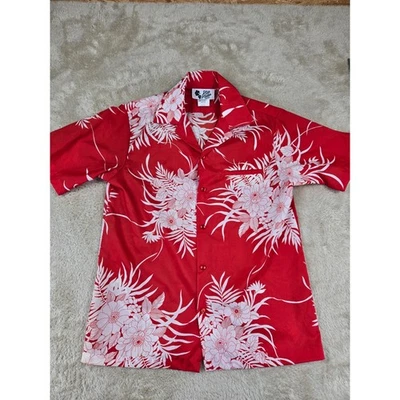 Vintage Hilo Hattie Red Floral Aloha Hawaiian Shirt Button Up Size M Polyester - Image 1 of 4