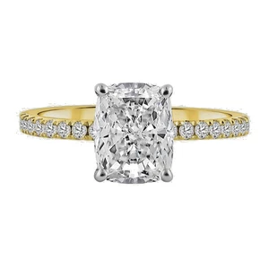 3.20 CT Cushion Cut 14K Multi Tone Gold Certified Lab Grown Diamond Wedding Ring - Picture 1 of 14