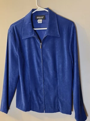 Briggs New York Women’s  Zip Up Shirt Jacket Size 8 P Suede Feel Blue Petite - Image 1 of 4