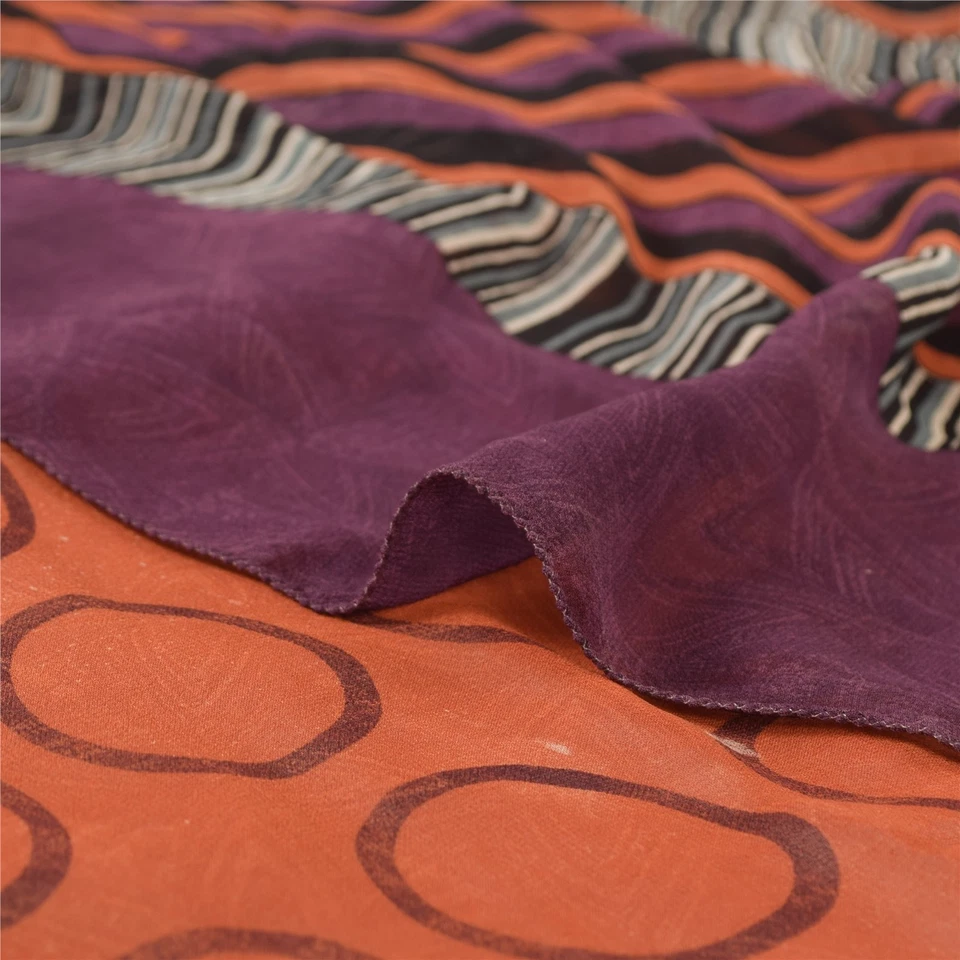 Sanskriti Vintage Sarees 100% Pure Georgette Silk Printed Sari Soft Craft Fabric - Image 1 of 4