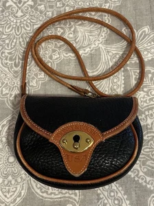 DOONEY & BOURKE VTG Mini Calvary Saddle Belt Bag Black w/ Tan Trim Pebbled - Picture 1 of 24