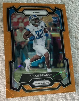 2023 Panini Prizm Brian Branch Orange Lazer Rookie Card RC #328 Detroit Lions - Image 1 of 2