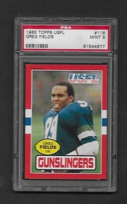 1985 TOPPS USFL #116 Greg Fields Gunslingers PSA Mint 9 - Image 1 of 2