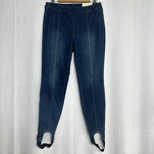 Soft Surroundings Lean Line Denim Stirrup Pants Skinny Womens Medium Blue Pleat - Picture 1 of 9