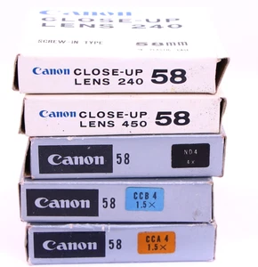 Lot 5 Canon 58mm Filters ND/CCA4/CCB4/Close-up Lens 240/450 for FL 55/1.2 85/1.8 - Picture 1 of 5