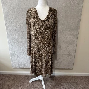 Joseph Ribkoff Kleid Größe 14 Leopardenmuster Wasserfallausschnitt Langarm Midi - Bild 1 von 9