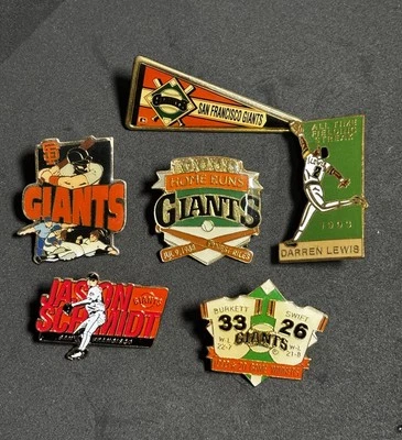 Lot of 6 MLB Giants Player Pins Very RARE 1993 Darren Lewis,1988 Ernest Riles ++ - Image 1 of 4