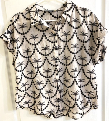 Camisa manga gorra palmera bordada crema clara talla mediana Figueroa & Flower Foto 1 de 4