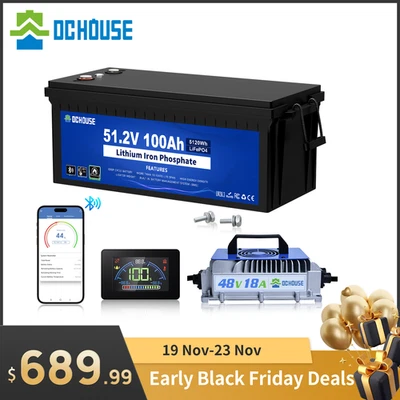 DC HOUSE 48V 100Ah Golf Cart Lithium LiFePO4 Battery Trolling Motor +18A Charger - Image 1 of 4