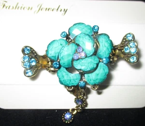 Fashion Jewelry New  Goldtone  & Turquoise Hair Clip. Gift Box - Picture 1 of 3