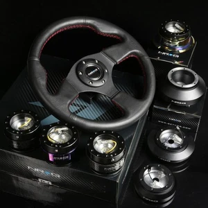 NRG 170H HUB+BLACK CHROME GEN2.5 QUICK RELEASE+LEATHER RED STITCH STEERING WHEEL - Picture 1 of 4