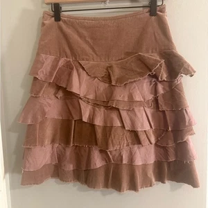 Jigsaw Tiered Ruffle Skirt Brown Pink Silk Accents Size 8 - Picture 1 of 7