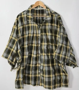 POL Anthropologie S/S button Down boxy oversized plaid S/S shirt  boho Medium EC - Picture 1 of 6
