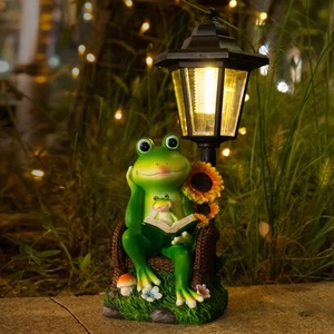 Solar Garden Statues Frog Decor wth Lanterns - 12.5'' Figurines Decorations f... - Picture 1 of 8