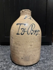 Antique 1/2 Gal T & Bros Blue Cobalt Stoneware Jug; Union Pottery Newark NJ - Picture 1 of 11