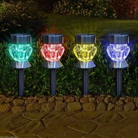 NEW 4pk Diamond Solar Powered LED Colour Changing Garden Outdoor Stake Lights