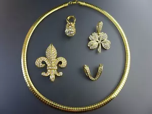 Nolan Miller/Joan Rivers/Kenneth Jay Lane 18" Omega Necklace w/ 4 Enhancer Lot - Picture 1 of 7