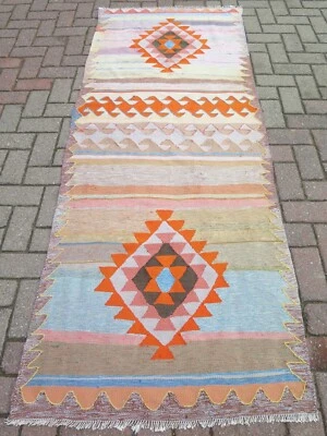 "Corredor Kilim Turco, Corredor de Alfombras, Corredor de Alfombras, Escaleras Hechas a Mano Kelim 34""x88" Foto 1 de 4
