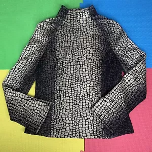 St. John Women’s 4 Zip Up High Neck Multicolor Blazer Shiny Jacket Animal Print - Picture 1 of 13