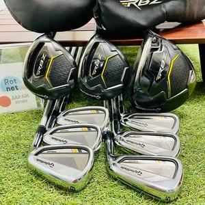 TaylorMade RBZ Black Set 1w 3w 5w Iron 56789P 9club S Flex Golf Clubs Mens Used - Picture 1 of 24