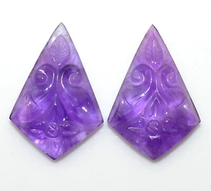 17.86 CTS Natural Amethyst Hand Made Carving Pair 22x15 mm Loose Gemstone - Picture 1 of 8