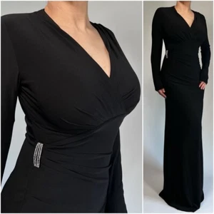 Lauren Ralph Lauren Evening Gown Womans Dress Size 2 Black Long Sleeves Maxi - Picture 1 of 13