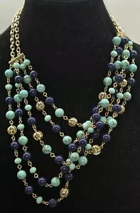Charter Club Necklace Multistrand Adjustable Faux Turquoise Beads Goldtone Metal - Picture 1 of 6
