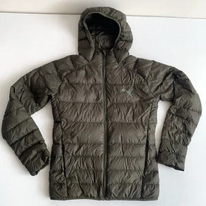Puma Down Hooded Puffer Jacket - Olive Green Women's Small - Picture 1 of 13