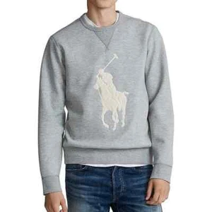 POLO RALPH LAUREN Gris Chenilla GRANDE Blanco PONY Cuello Redondo Sudadera Talla Pequeña - Imagen 1 de 4