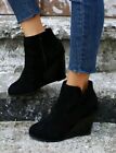 Black Zip Side Faux Suede Wedge Boots Size 6 7 Australian