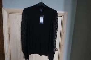 New Look Black top with lace sleeves size 6 New with tag - Picture 1 of 5