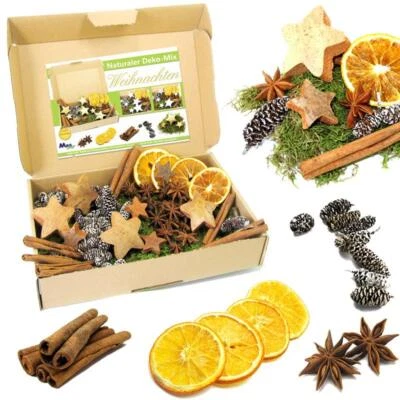 MGS SHOP Deko-Mix Weihnacht Natur Deko Basteln DIY mit Moos Anis Zimt Orange Kokossternen