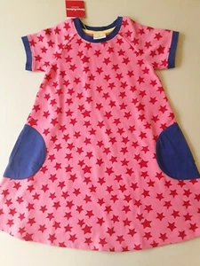 NWT Hanna Andersson Circle Pocket Dress in French Terry Sz 8/130cm Pink Blue Red - Picture 1 of 5