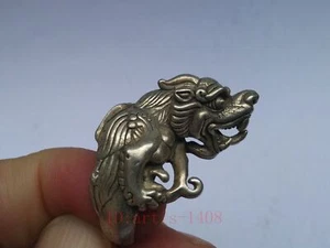 Collection China Tibet Silver Hand-made Might Dragon Statue Ring Decoration Gift - Picture 1 of 12