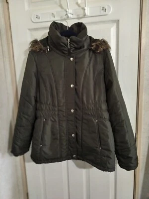 Weather Tamer Lined Jacket Womens Size Large Dark Greenish Black Detachable Hood - Image 1 of 4