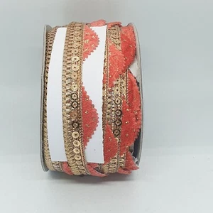 Lentejuelas de terciopelo adorno cinta trenzada india oro coral 25 mm - Imagen 1 de 1