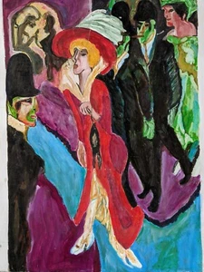 Original oil painting after Ernst Ludwig Kirchner Street with Red Streetwalker - Picture 1 of 20