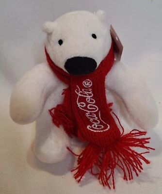 Coca Cola Polar Bear Plush Mini 4" Coke Logo Red Scarf Collectible Tag  - Image 1 of 4