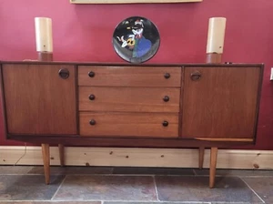 Retro Compact 1960s MCM Teak Sideboard with Cocktail Cupboard and Drawers - Picture 1 of 24