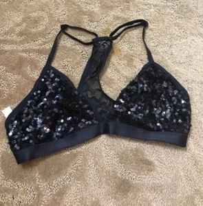 Victorias Secret PINK Sequin Triangle Unlined Racerback Bralette Bra Small Black - Picture 1 of 3