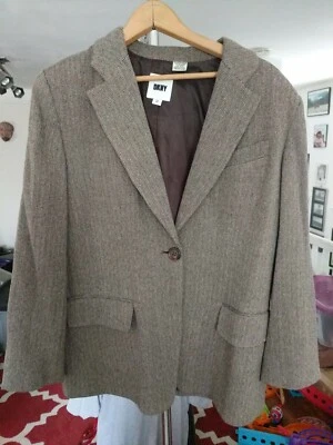 Blazer vintage DKNY para mujer talla 12 pata de gallo lana 1 botón hecho en EE. UU. Foto 1 de 4